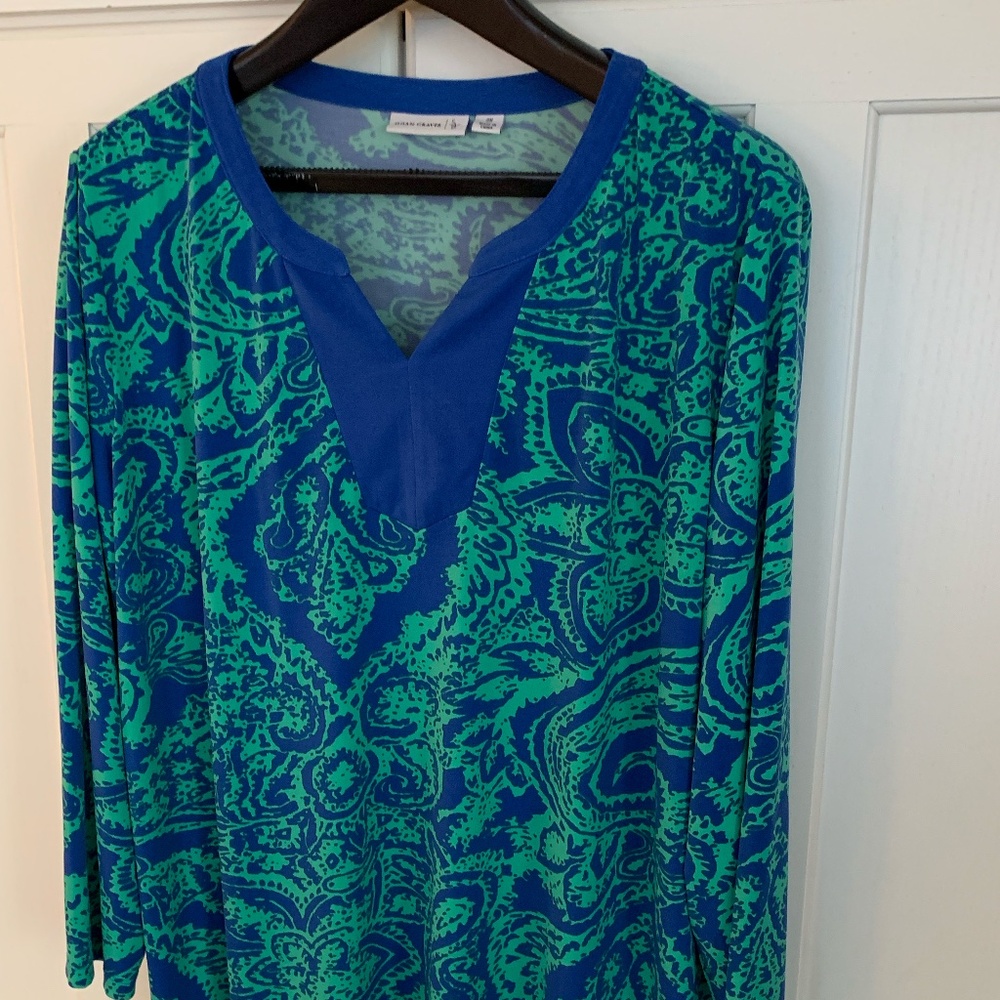 Susan Graver Liquid Knit Top in Blue/Turquoise 2x